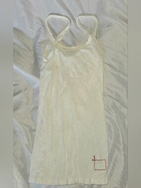 GAP Vintage Women's White Ribbed Destructed Tank Top with Red Stitch Detail S